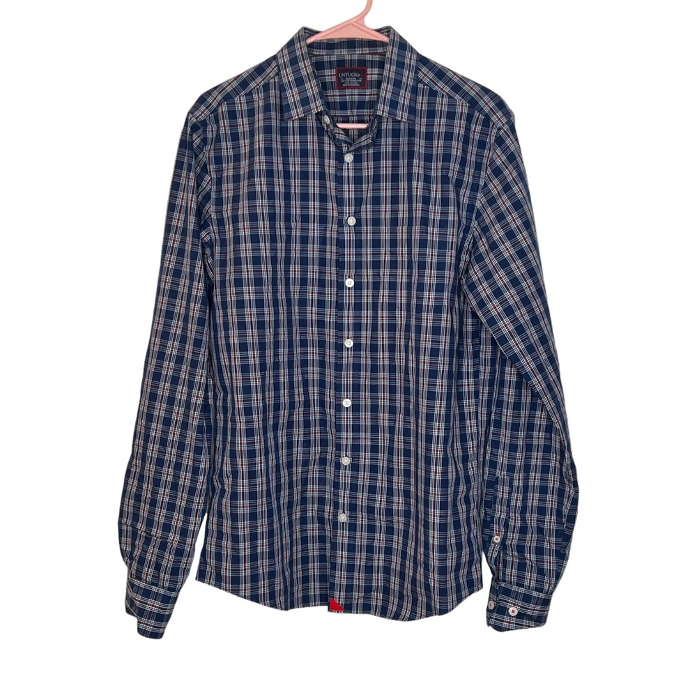 UnTuckit long sleeve blue plaid button down shirt